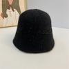 Autumn and winter wool patch fashion knitted bucket hat solid color warm simple bucket hat