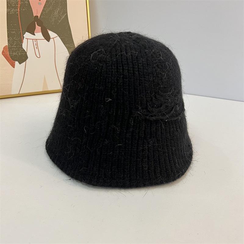 Autumn and Winter Wool Patch Fashion Knitted Bucket Hat Solid Color Warm Simple Bucket Hat
