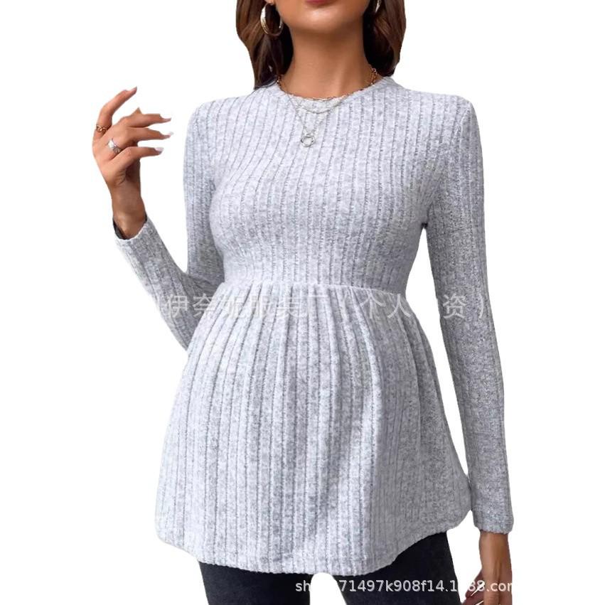 Long-Sleeve Solid Color Maternity Pullover T-Shirt
