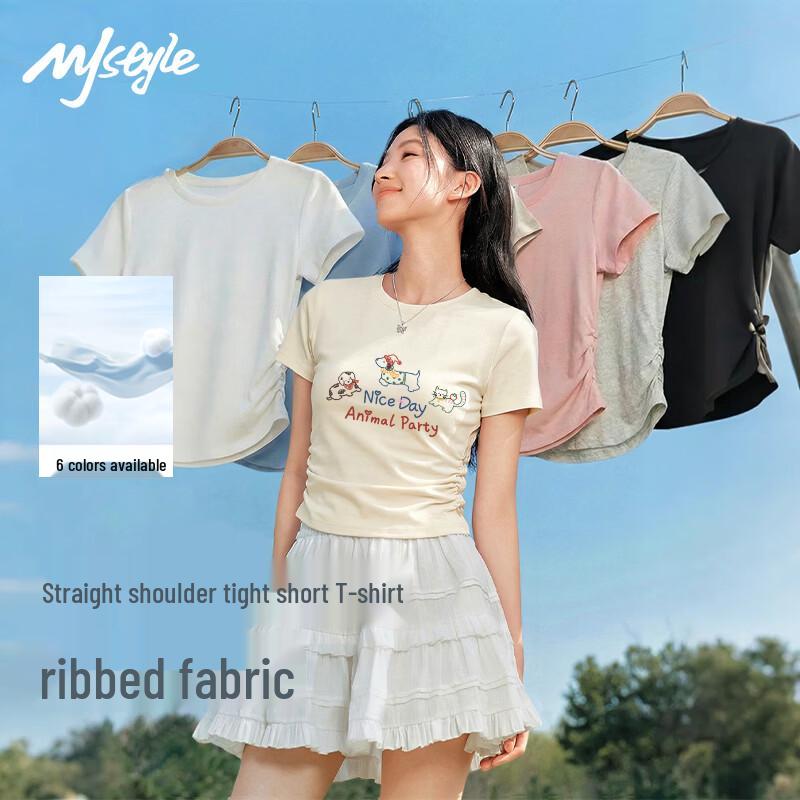 MJ STYLE Pleated Short Sleeve T-shirt S