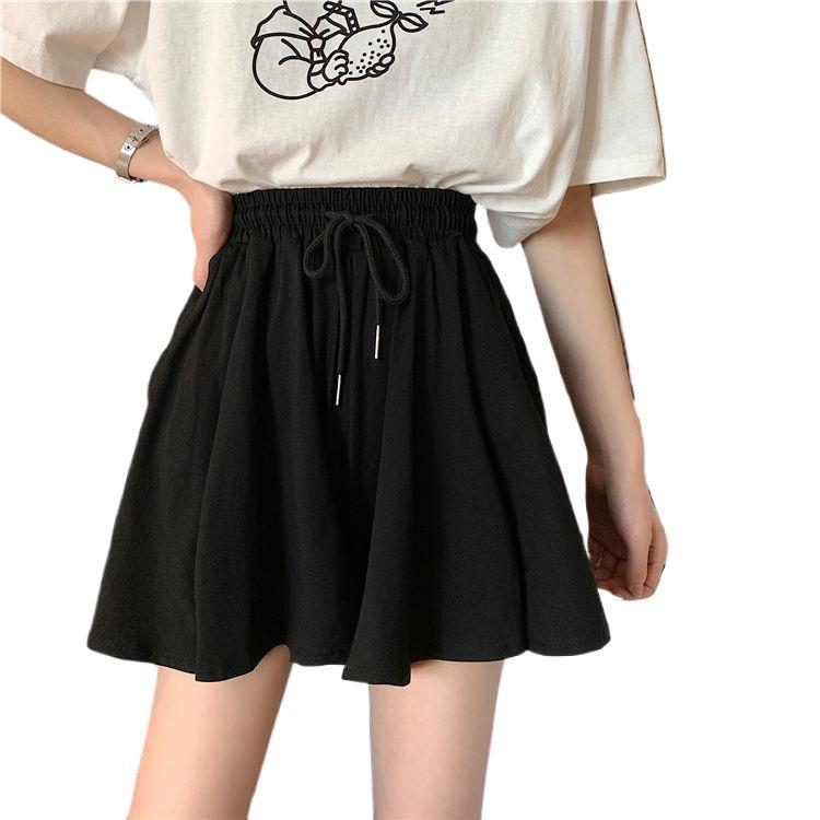 Women's Black High-Waisted Wide-Leg Shorts: Spring/Summer Korean Style, Loose, Slimming, Casual, Versatile, Short Skirt Design.