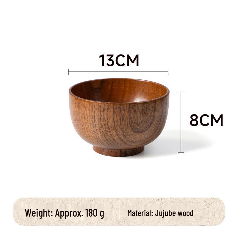 Natural Solid Wood Anti-Scald Jujube Bowl - Chinese Style Children's Rice & Noodle Bowl
