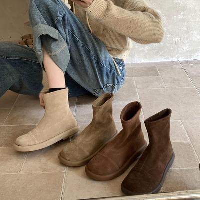 Mode Ontwerper Vintage Dames Enkellaarsjes Mode Zachte Zool Korte Booties Dames Casaul Ronde Neus Schoenen