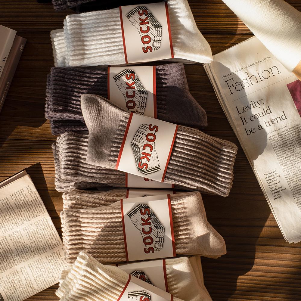 Amekaji Retro Unisex Knee-High Socks - Thick Japanese Yarn, Trendy Mid-Calf Scrunched Design