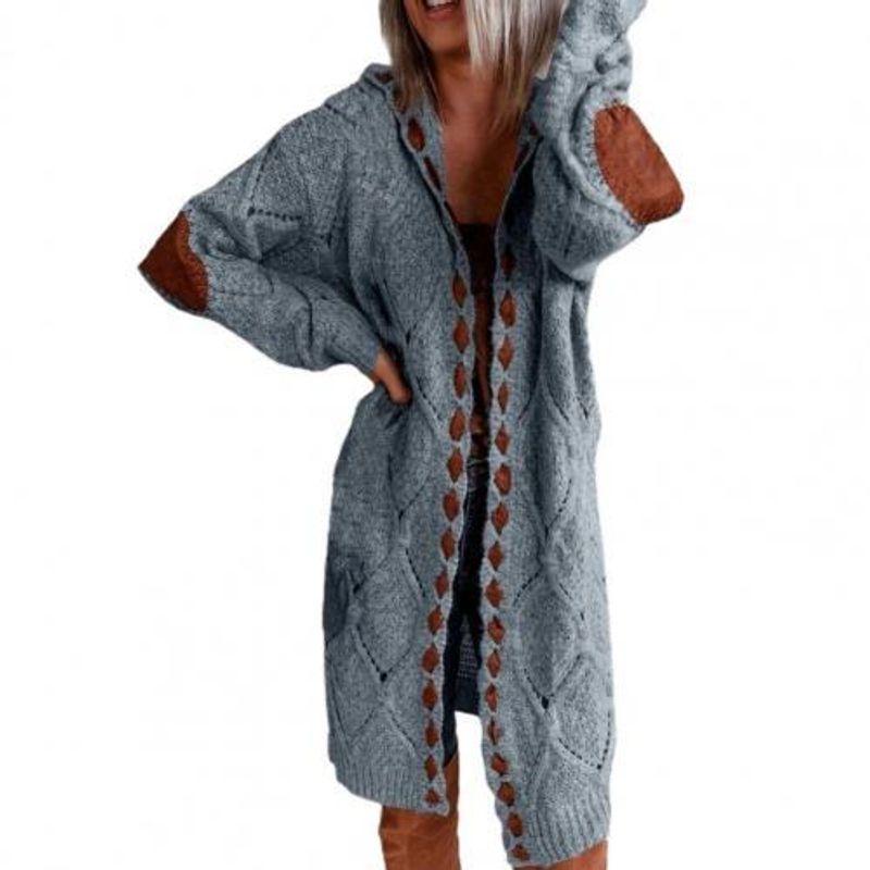 

Long Sleeve Long Sweater Coat Woman Long Sleeves Mid Length Long Length Knitwear Outwear Female Blue L