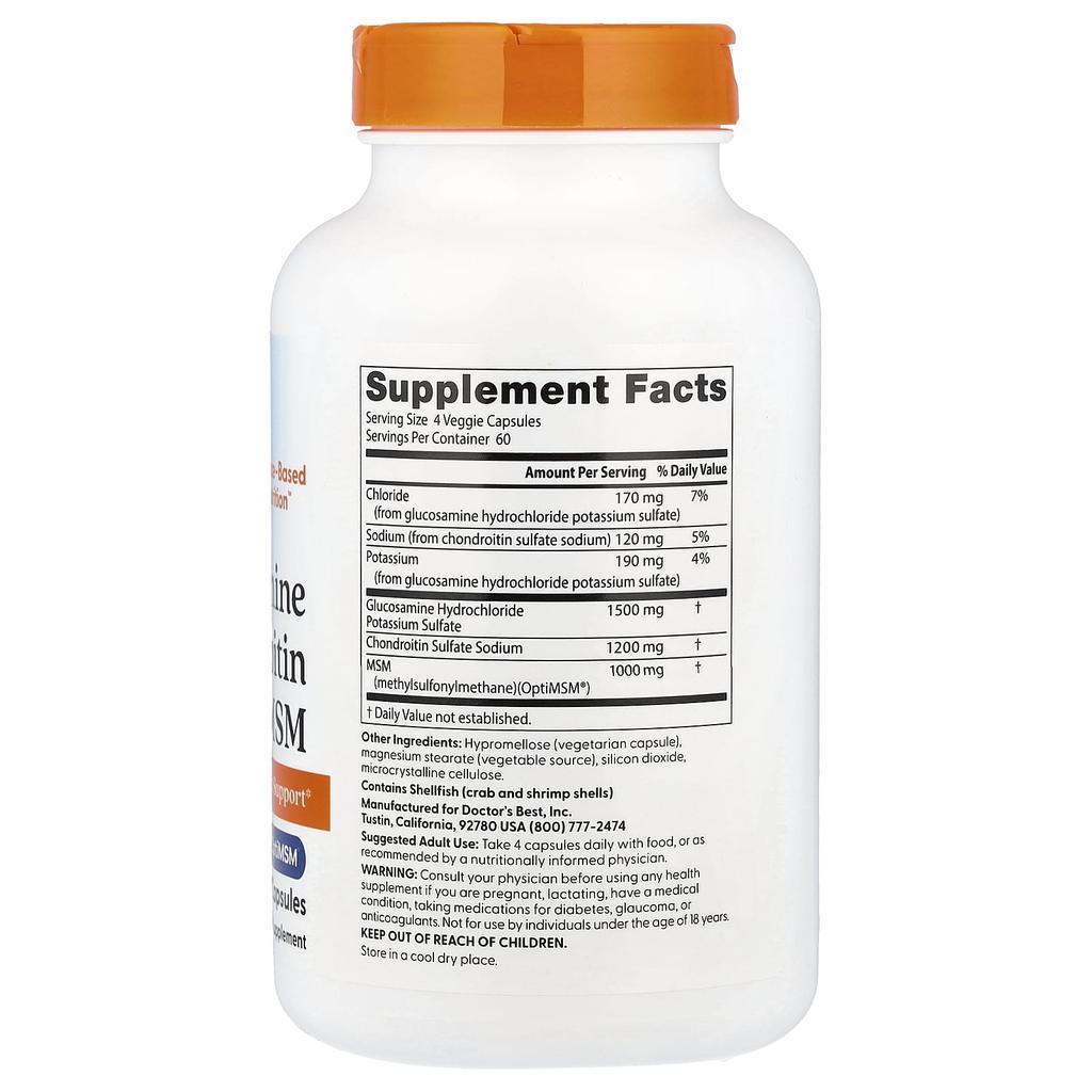 Doctor's Best Glucosamine Chondroitin MSM with Optimsm, Veggie Capsules, 240