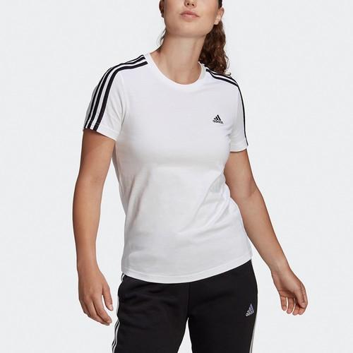 Adidas Striped Embroidered Sports Crew Neck Short Sleeve T-Shirt, Women's, White