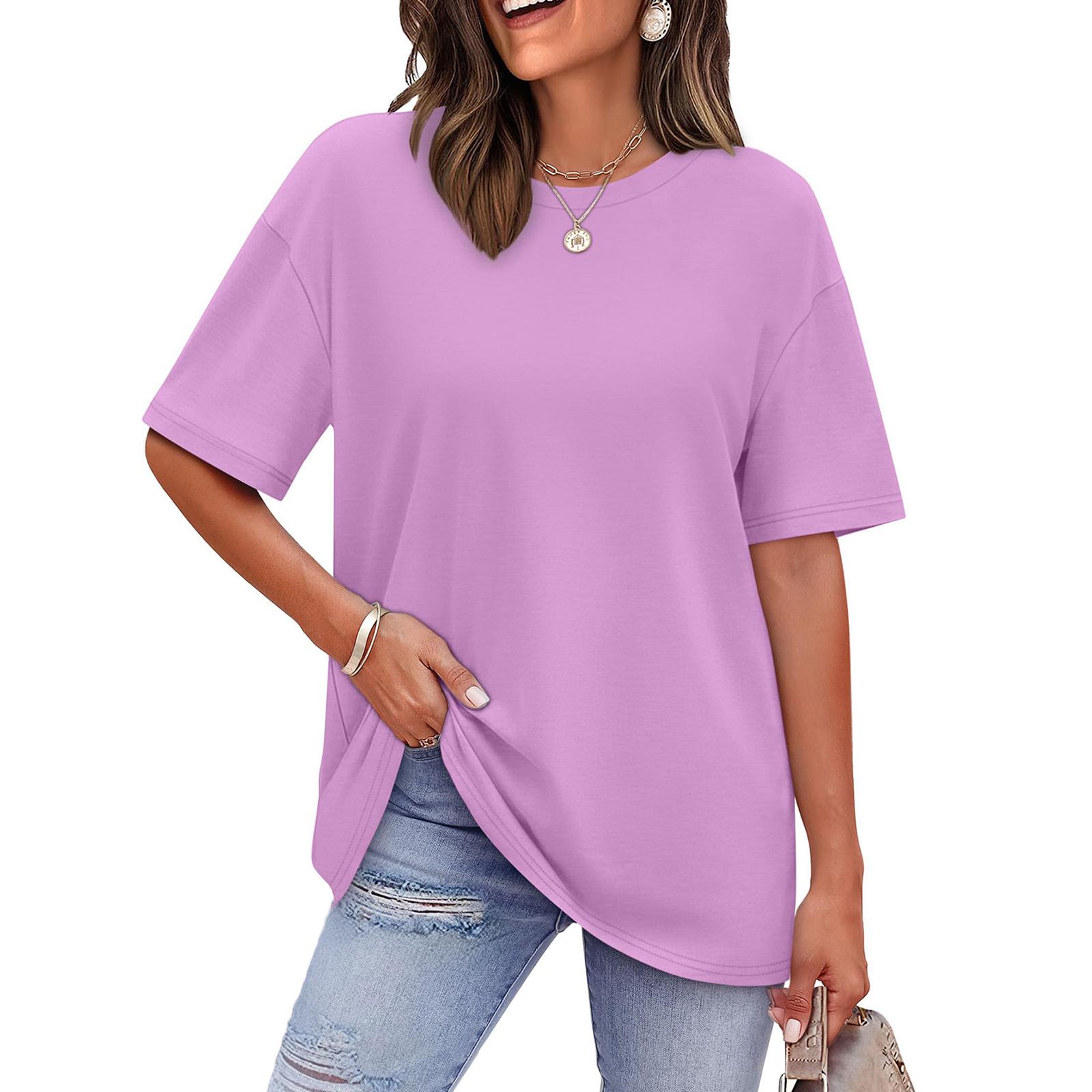 

Women s Casual Round Neck T,Shirt Short Sleeve Top S фіолетовий