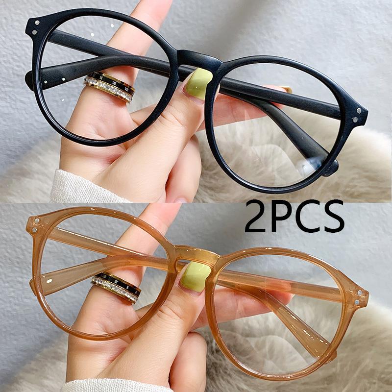 

2Pcs Finished Myopia Glasses Women Vintage Anti-Blue Light Eyeglasses Men Optical Nearsighted Glasses
