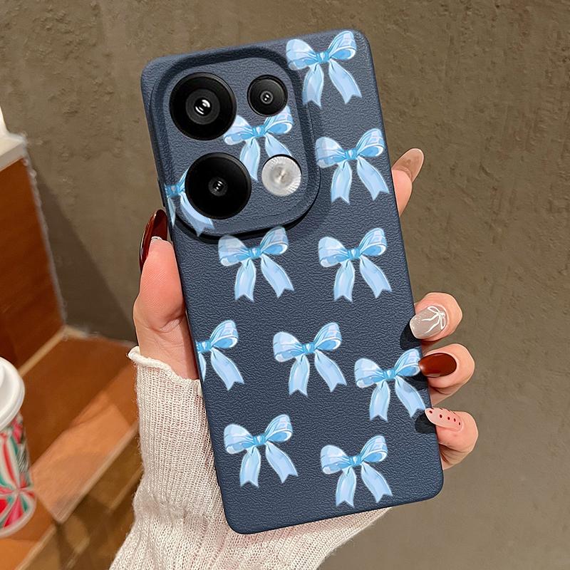 Bowknot Print TPU Leather Texture Slim Case For Xiaomi 13T Pro Poco X7 X6 M6 Pro Redmi Note 14 13 Pro 12 11 Matte Shockproof Soft Phone Cover