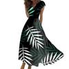 Women's Summer Leaf Floral Printed V-Neck Long Dress Dress