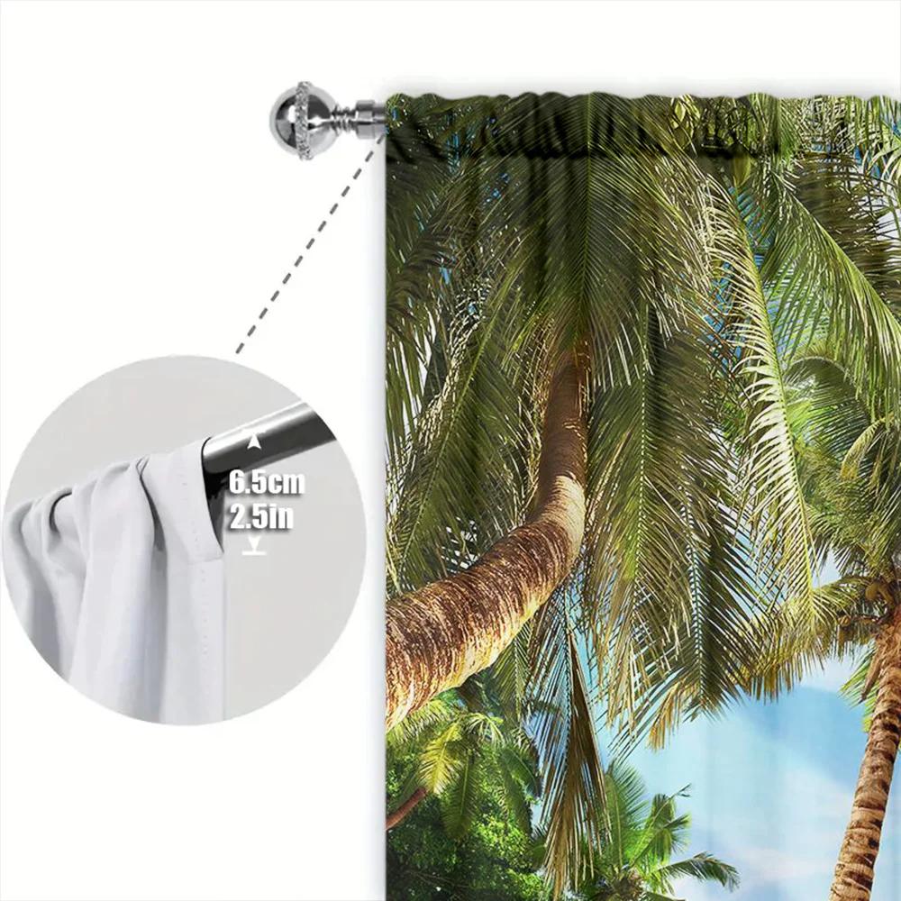 2pcs Beach Scenery Printed Curtain for Home Decor - Rod Pocket Window Treatment for Bedroom,Office,Kitchen,Living Room,and Study for daily use