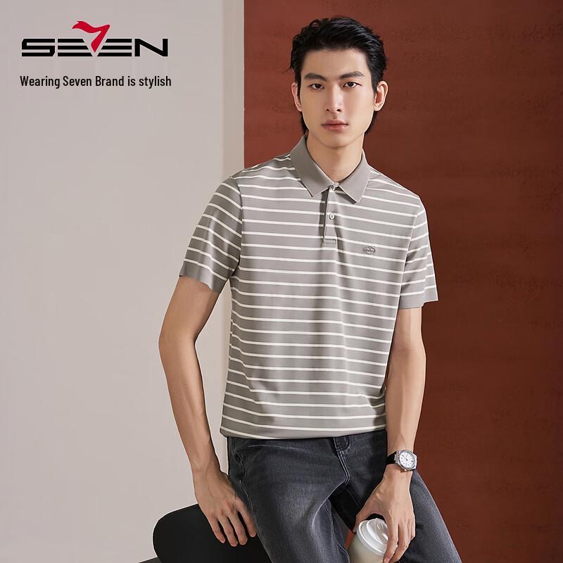 SEVEN Men's Seamless Striped Short-Sleeve Polo Shirt