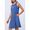 YYFS Women's Fashion Summer Spring Solid Color Print Sleeveless O-Neck Loose Waistline Casual Dresses