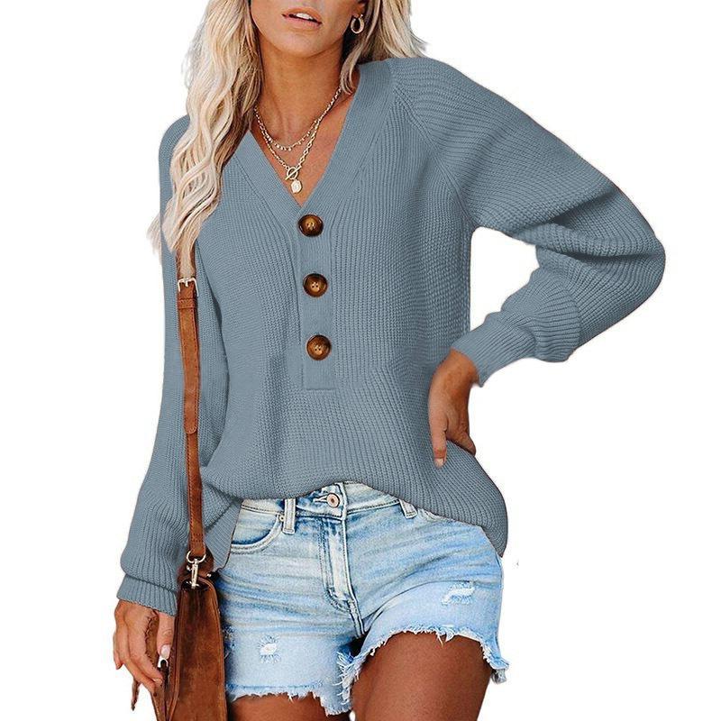 Button Sweater Elegant Woman Pullover Fall and Winter Loose Temperament V-neck Knit Sweater Comfortable and Versatile