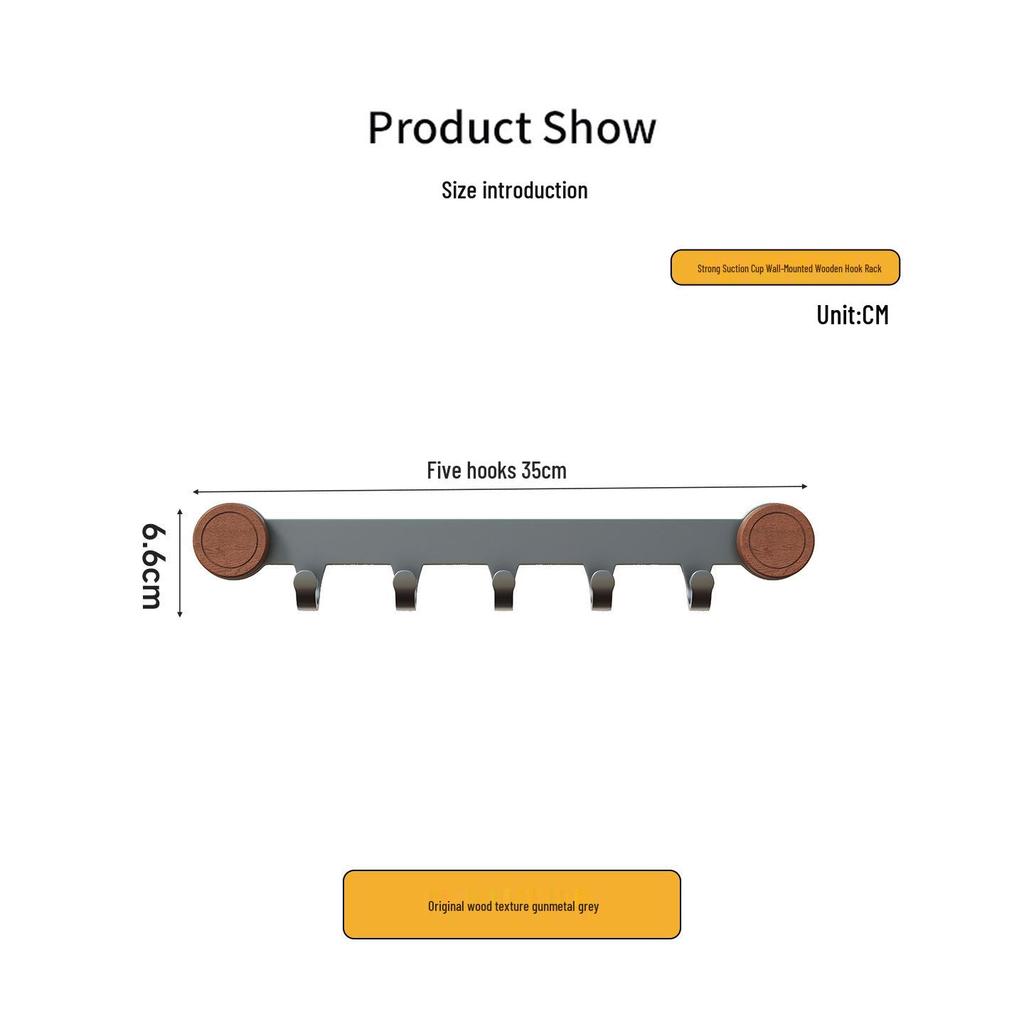 High-Grade No-Drill Adhesive Solid Wood Door Hook Rack for Bathroom and Entryway
