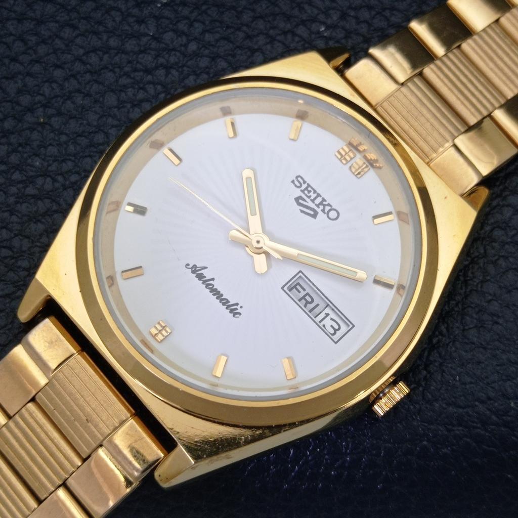 REFURBISHED VINTAGE SEIKO 5 AUTOMATIC JAPAN MENS WHITE DIAL WATCH A434710-2 R121-a434710