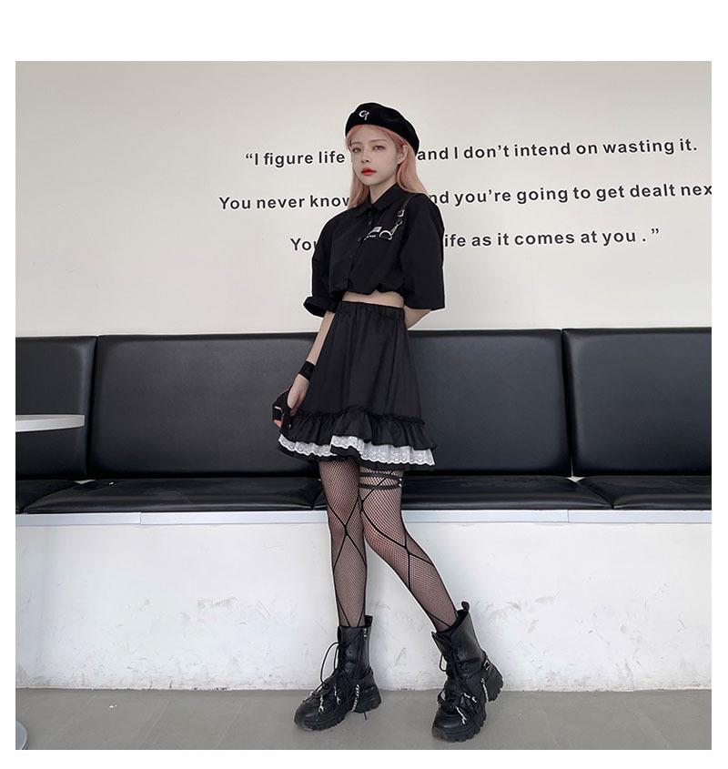 Short Skirt Dark Gothic Female Student A-line Pleated Skirt High Waist Skirt Lace