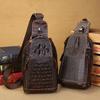 Men's Leather Layered Cowhide Crocodile Patterned Chest Bag, Men's Leather Oilskin Casual Small Crossbody Waist Bag