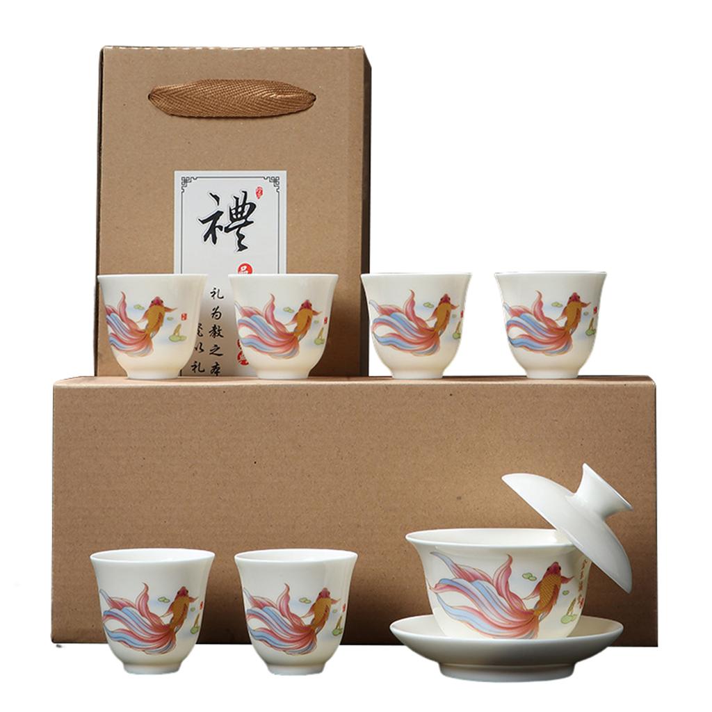 Premium Porcelain Gai Wan Tea Set For Home Traditional Chinese Brewings Household Hand Grasp Bowl Set For Household