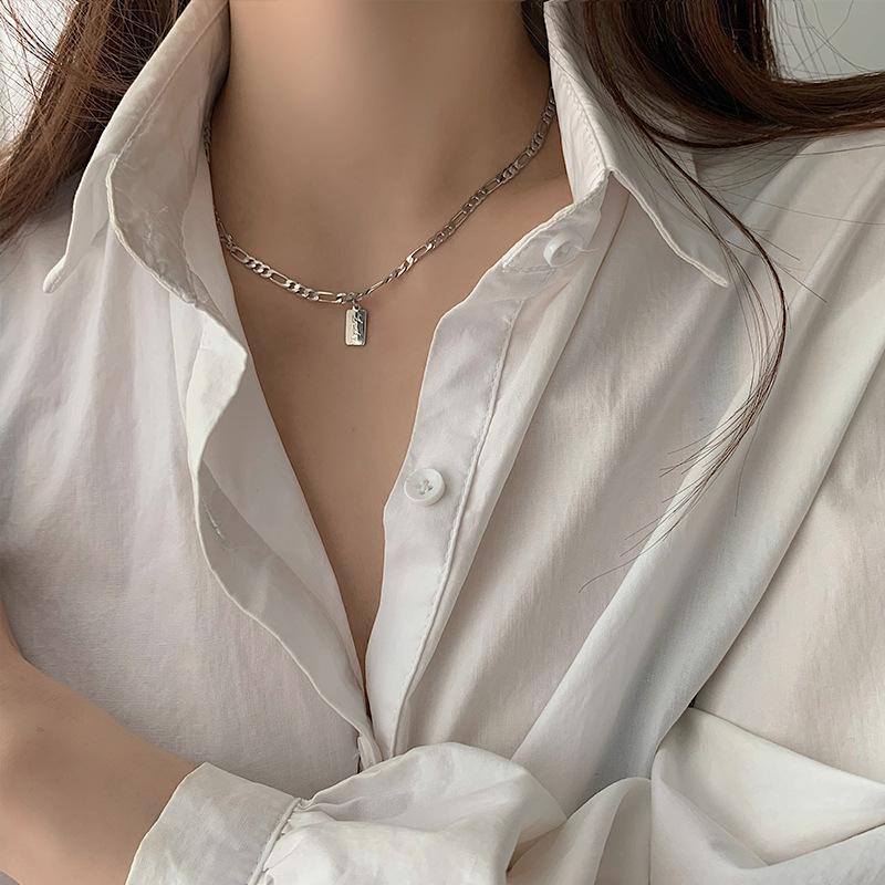 Square Card Chain Lucky Letter Necklace Female Retro Female Trendy Temperament Cold Style Collarbone Chain