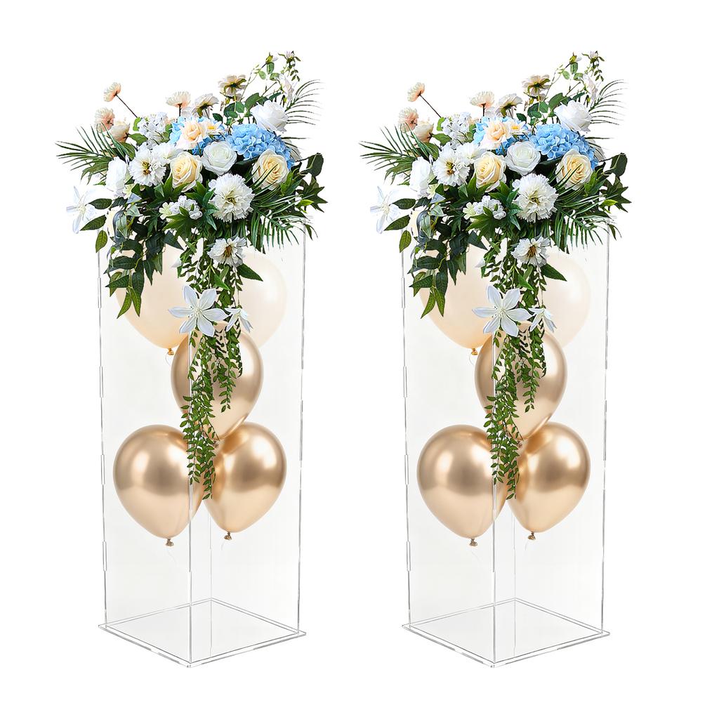 2 Acrylic Flower Stands, 31.5in Clear Display Cube Pedestal Flower Tower, for Weddings, Birthdays, 11.02lbs Load Capacity