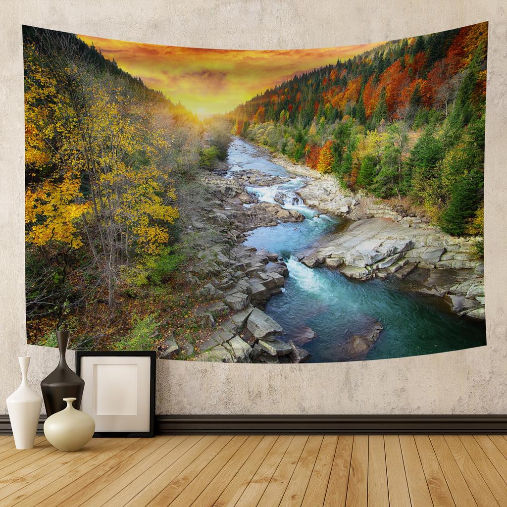 Autumn Forest Tapestry Wall Hanging Natural Fallen Leaves Landscape Hippie Tapestry Colorful Living Room Hanging Wall Tapestry