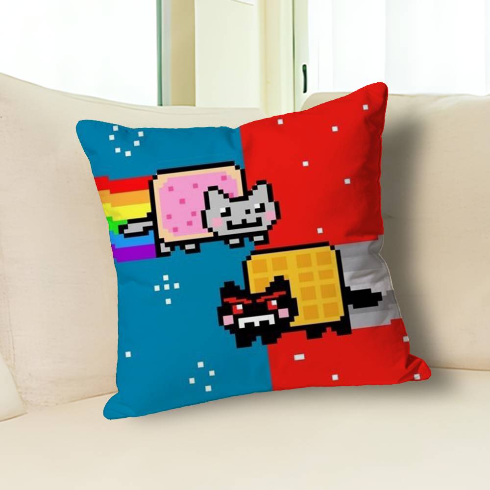 Funny N-Nyan Cat Pillow Cases for Bedroom Living Room Sofa Home Decor Polyester Cushion Cover with Zipper