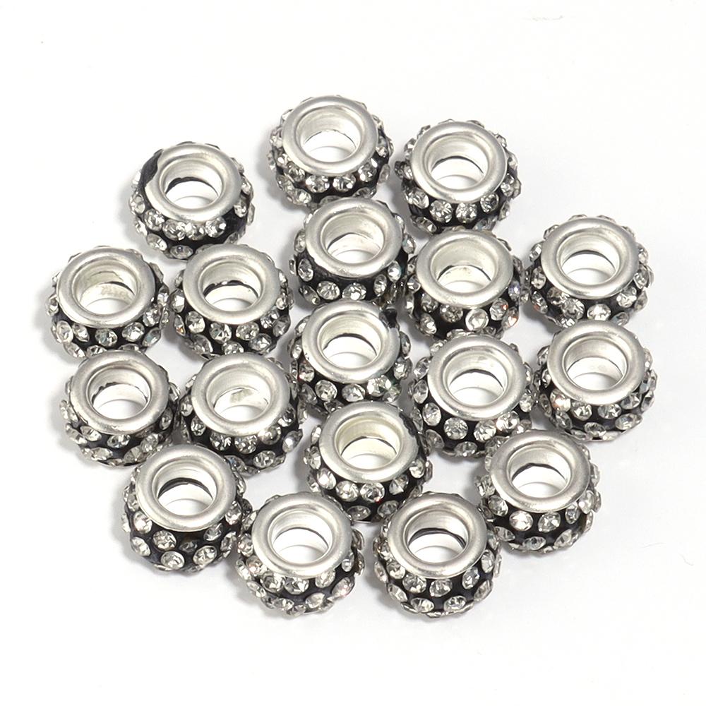 20pcs 11mm Rhinestone Polymer Clay Beads Round Big Hole Loose Spacer Beads For DIY Jewelry Making Bracelets Necklace Accessories