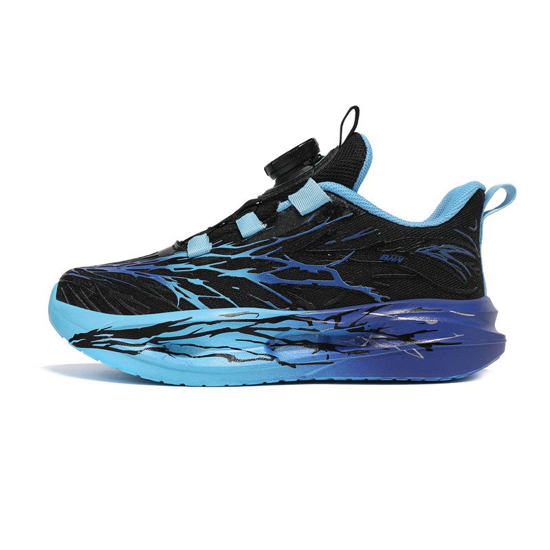 2026New children's rotating buckle sports shoes, boys' racing running shoes, fluorescent green mesh, breathable, for middle and large-sized children
