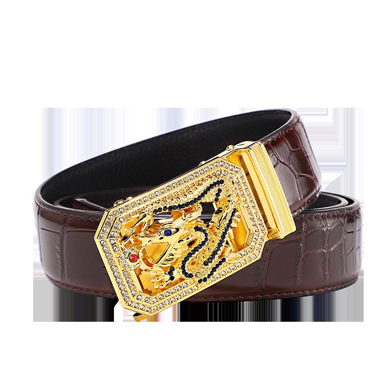 Cinto masculino de couro fivela automática primeira camada couro de vaca doze zodíaco botão cabeça crocodilo padrão cinto masculino