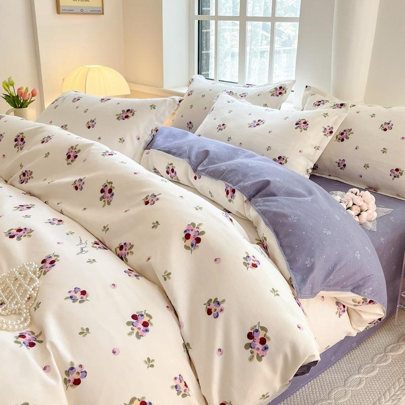 Washed Cotton 4Pcs Set, Spring And Autumn 1.8M Bed Sheet Double Quilt Set 3Pcs Home Textile