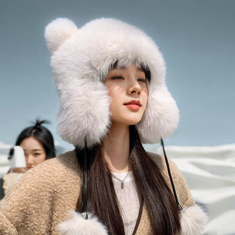 Thickened Warm Princess Hat In Autumn and Winter Fashion Ear Protection Hat Raccoon Plush Hat Imitation Fox Hair Woman