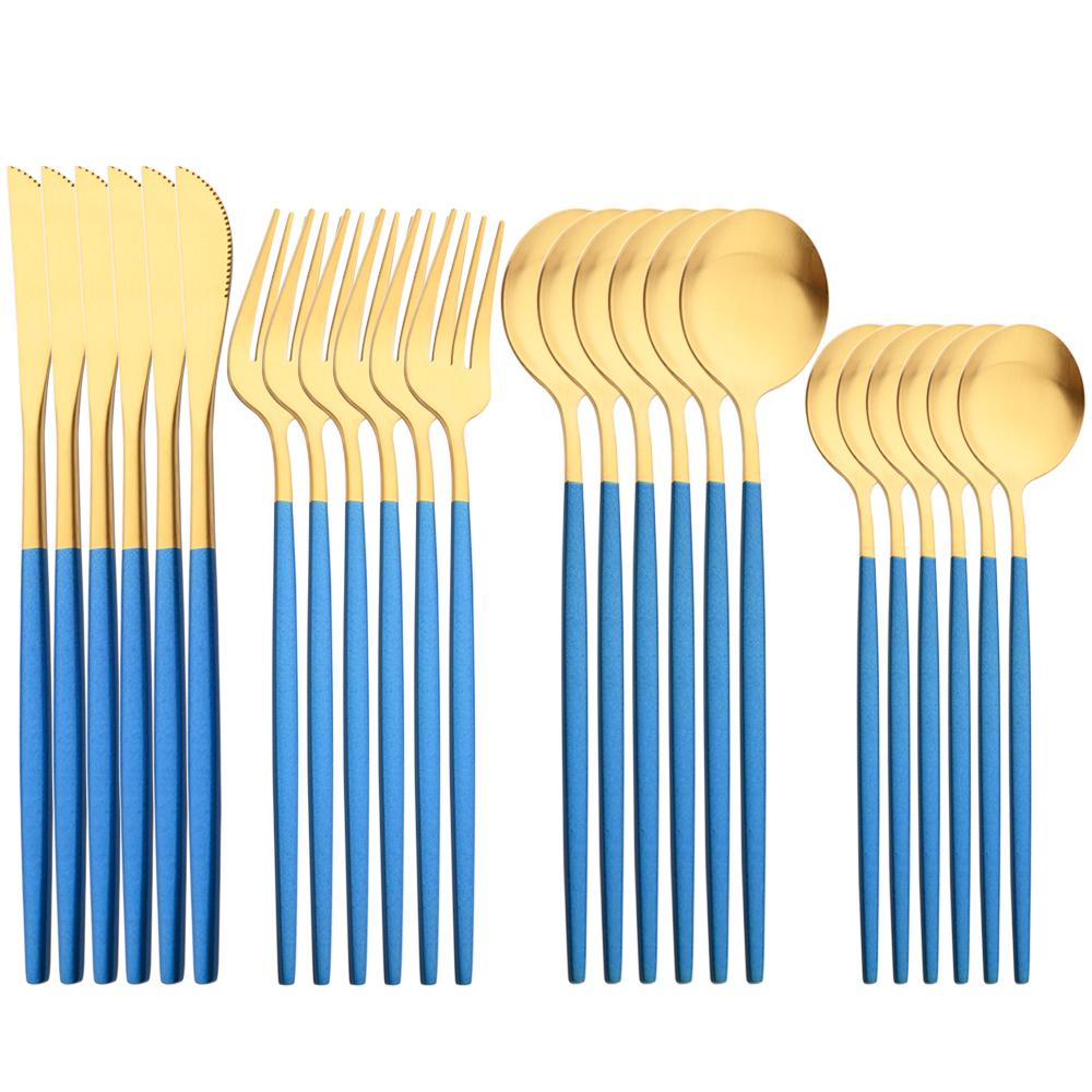 JANKNG 24Pcs Matte Dinnerware Golden Knife Fork Dessert Spoons Flatware Set Stainless Steel Cutlery Set Kitchen Silverware Set