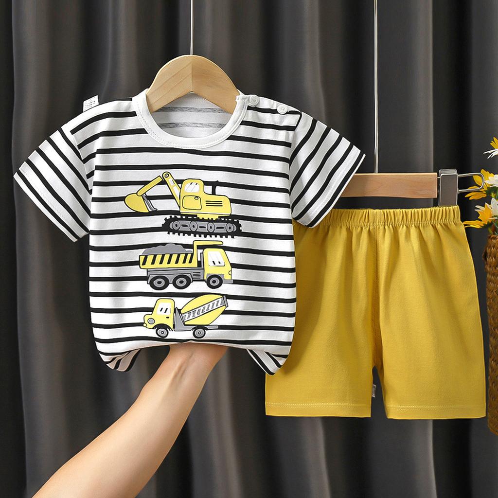 New Kids Boys Girls Summer Pajamas Cute Cartoon Print Short Sleeve T-Shirt Tops with Shorts Toddler Baby Clothing Sets