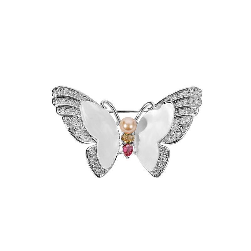 Bo Xin Yun Korean Style Copper Zircon Butterfly Pearl Brooch with Natural Shell for Women