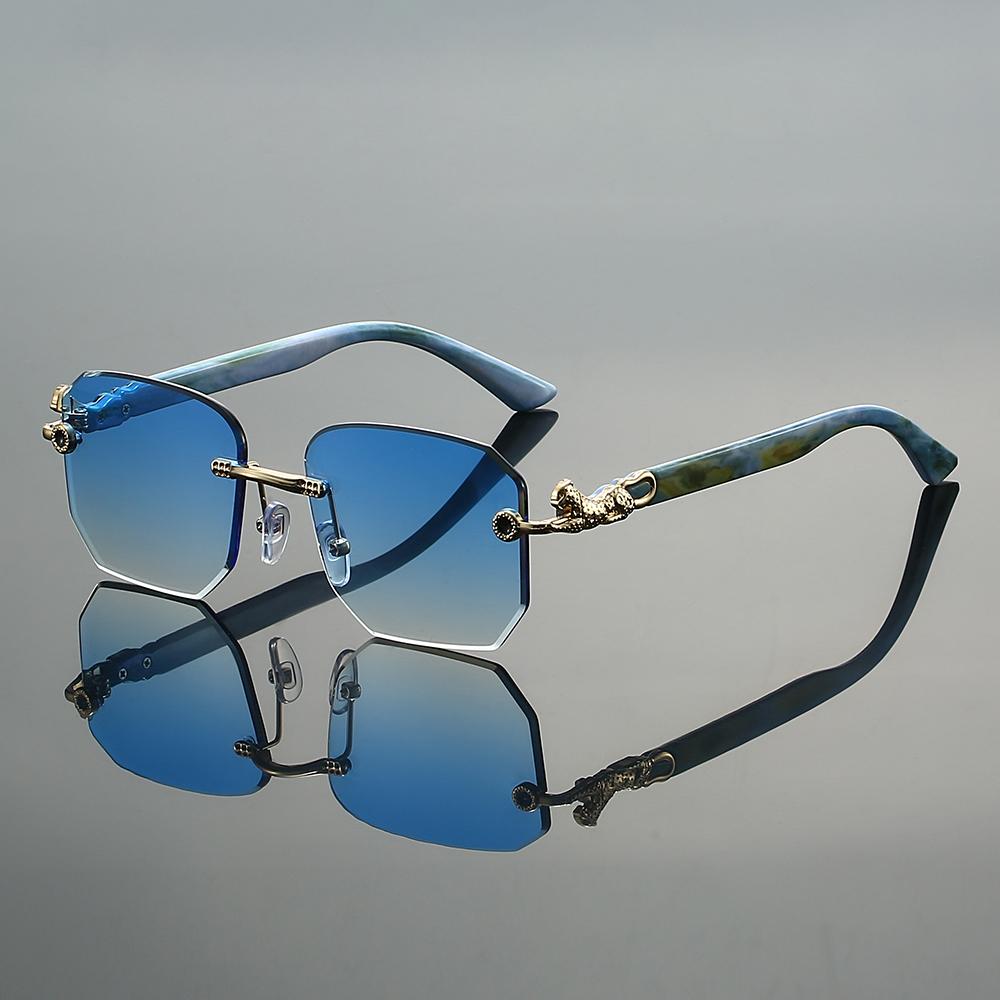 KAMMPT Lunettes de soleil carrées sans monture Homme Mode Dégradé Multicolore Décor Nuances Femme Tendance Chic Design Marque de Luxe Lunettes de soleil