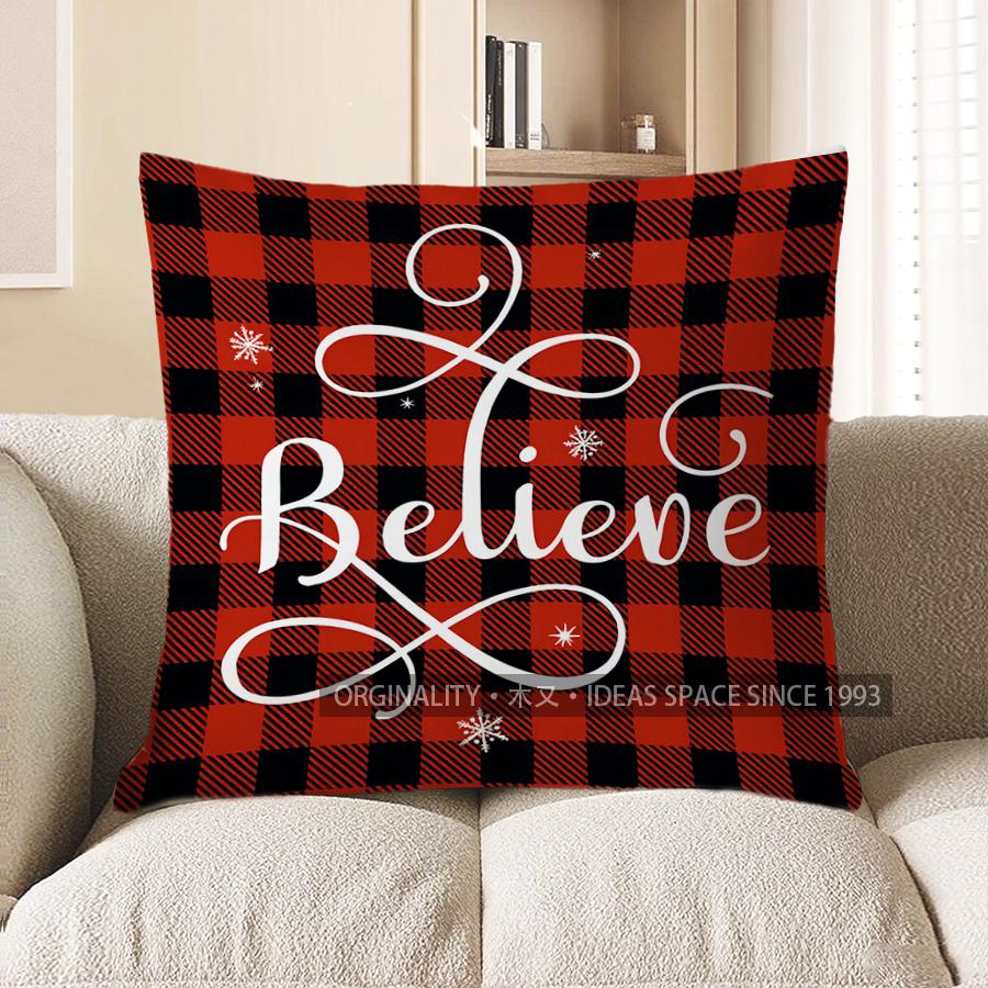

Home Decor Joyfu Plaid & Snowflake Pattern Throw Pillow Pattern Cushion Cover Suitable For Sofa Bedroom Car Pillow Cover 40x40cm