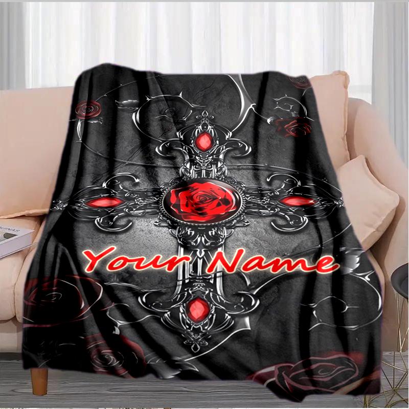 1PC Custom Name Gothic Cross Romance blanket versatile,all-season throw suitable for the living room,bedroom,camping,travel,and gift
