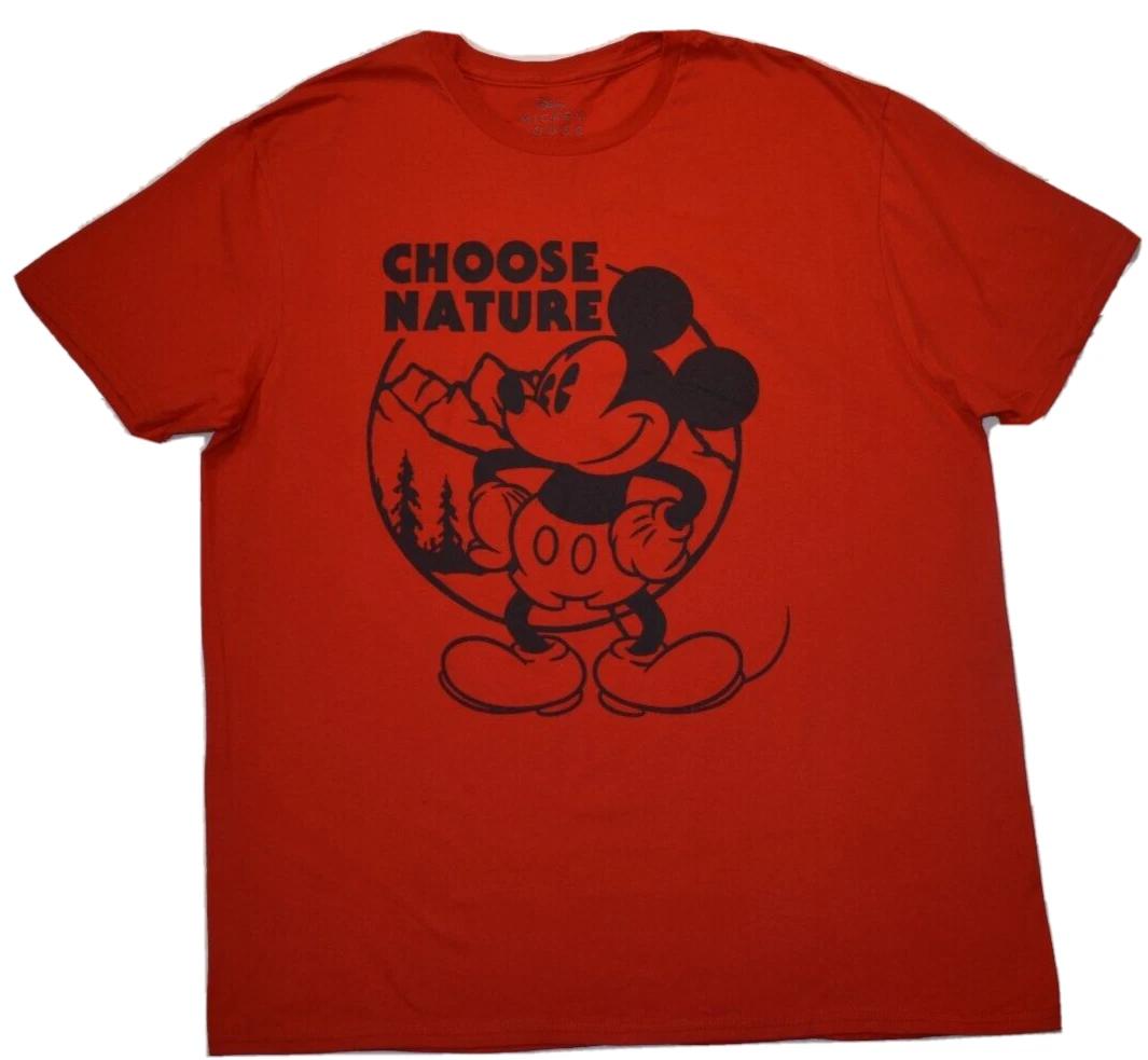 Disney Mens Mickey Mouse Choose Nature Red Tee Shirt New XL S
