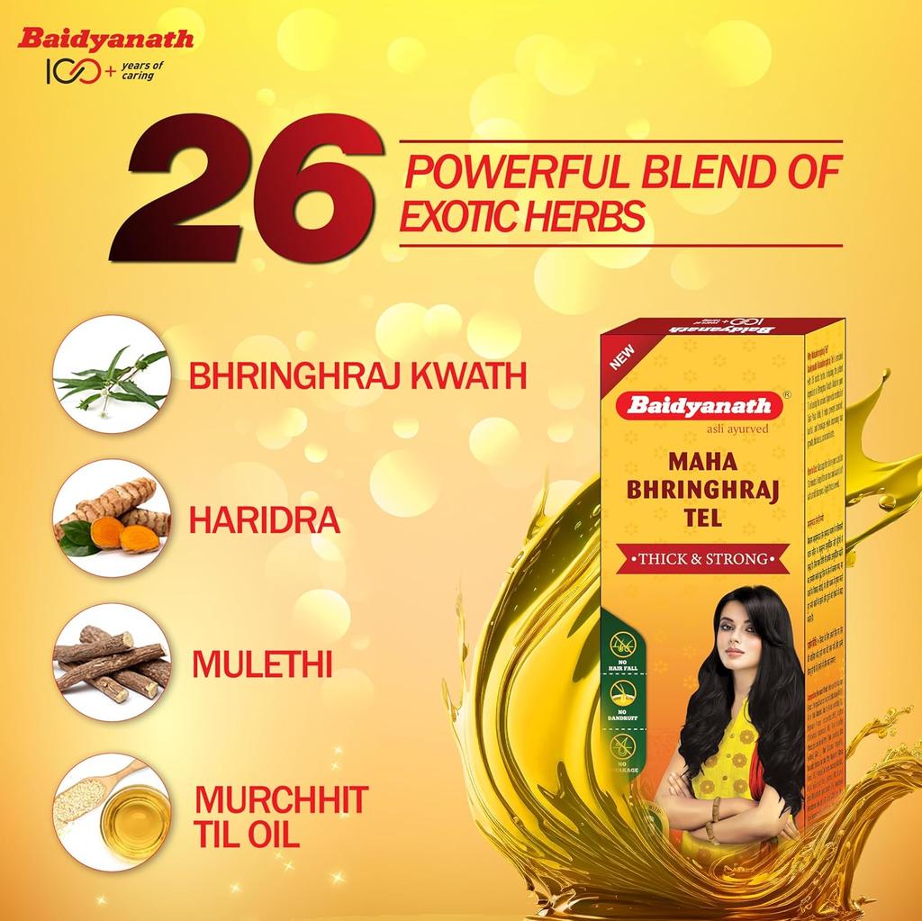 Baidyanath Mahabhringraj Tel Ayurvedic Hair Oil 100 ml for Hair Growth, Dandruff Control & Strong Roots
