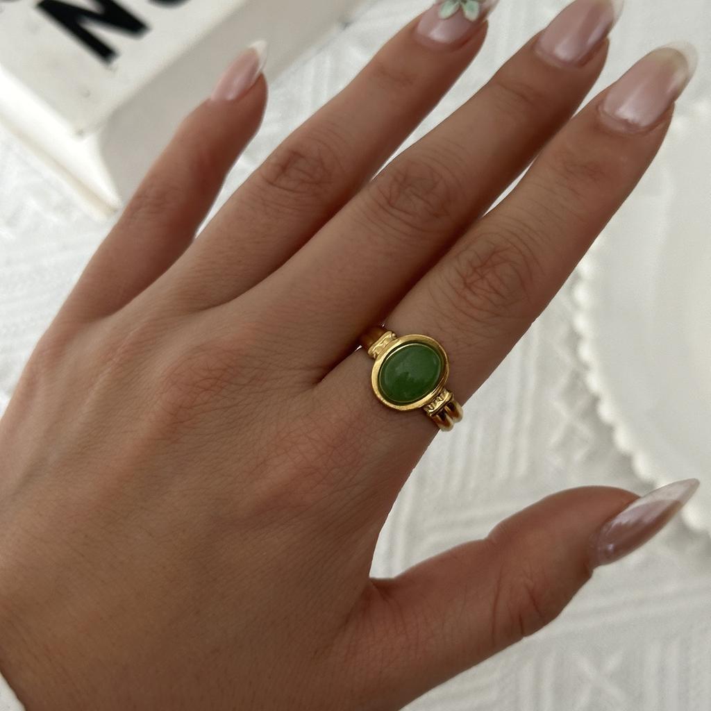 Stainless Steel French Vintage Ethnic Color Gemstone Ring for Women Punk Personality Stackable Open Finger Ring Hand Jewelry