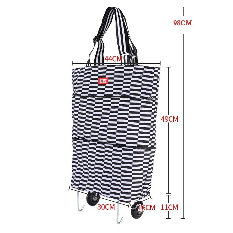

Folding Trolley Storage Bag with Wheels Outdoor Picnic Pull Trolley Retractable Waterproof Large Capacity Vegtable Organizer Bag