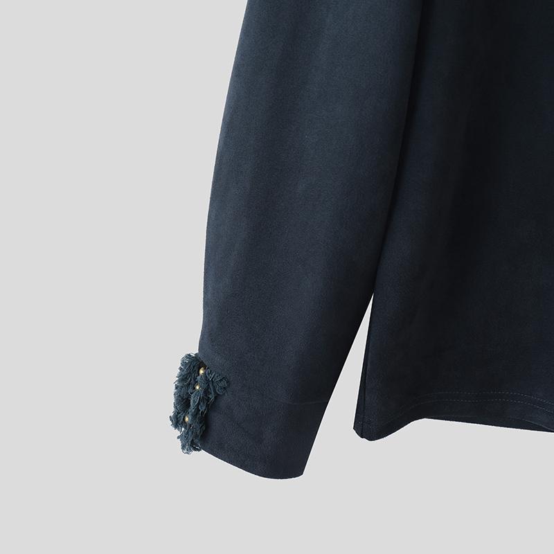 INCERUN Spring Men Stand Neck Long Sleeve Beading Casual Pullover T-shirts Tops