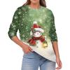 Women's Fashion Casual Christmas Print Round Neck Solid Color Long Sleeve Top