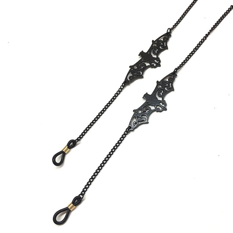 Schwarze ausgehöhlte Fledermaus-Brillenkette mit schwarzem Anhänger - Rutschfest, Verlustsicher, Brillen-Schmuck-Lanyard