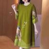 Abito Estivo da Donna Maniche a Tre Quarti Retro Largo Stampa Pappagallo Seta Ghiaccio Lunghezza al Ginocchio Pullover Festa Lavoro Ufficio Abito Midi