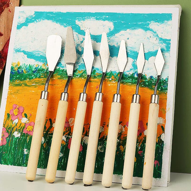 7Pcs Stainless Steel Ceramics Spatula Polymer Clay Scraper Pottery Modeling Tools Art Oil Painting Knives Cake Spatula Kit