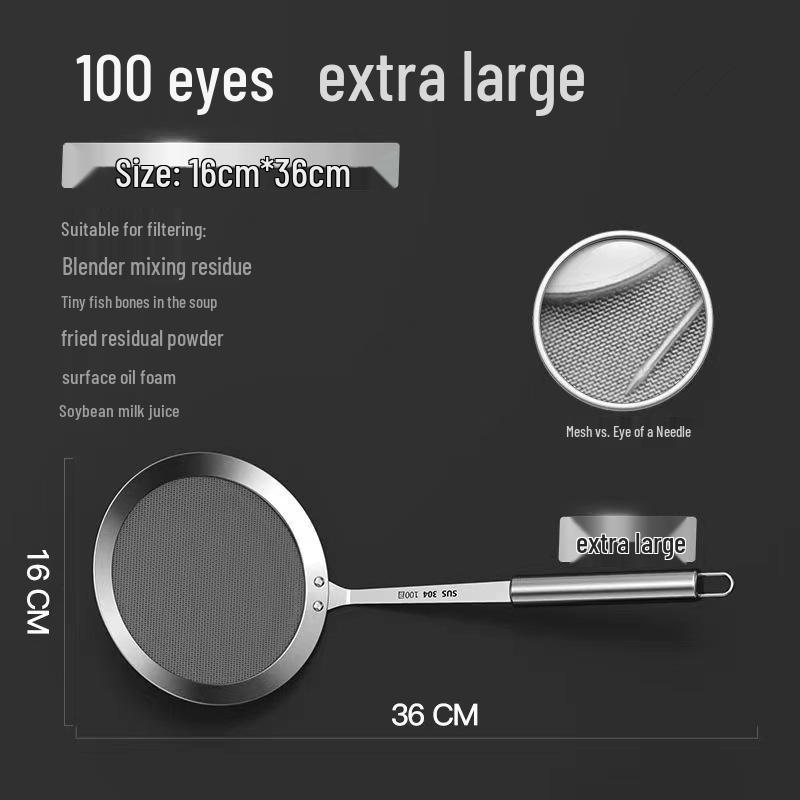 304 Stainless Steel Oil Separator Skimmer Spoon - 100 Mesh Colander and Sieve for Soy Milk and Flour
