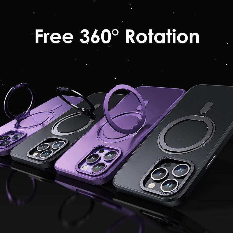 Magnetic 360°Rotation Stand Phone Case For Iphone 11 12 13 14 15 16 Pro Max 16Plus With Ring Holder Frosted Transparent Cover